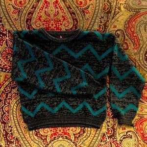 Chevron Pattern Sweater - Black and Teal